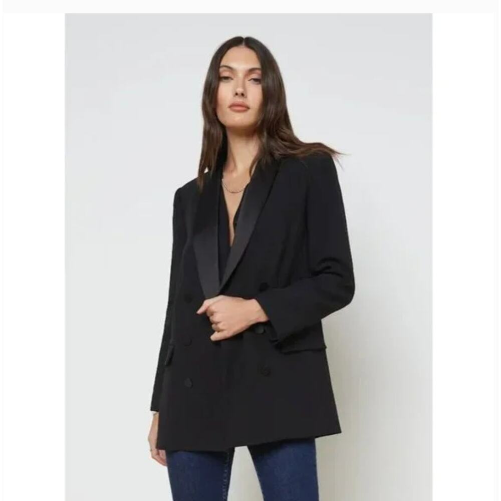 L'Agence Jayda Double Breasted Tuxedo Blazer 10 Black Jacket Academia Prep Glam